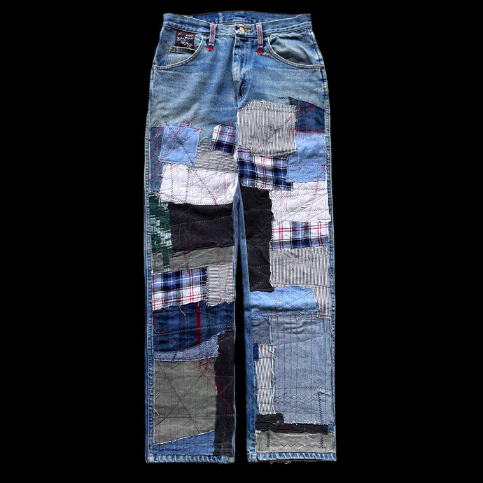 blue overstitched jeans